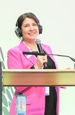 Gabrielle Durisch speaking at FERMA Forum in Madrid in October 2024 on developing sustainability risk assessments