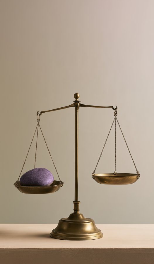 Brass scales with a purple stone, for Calibrate